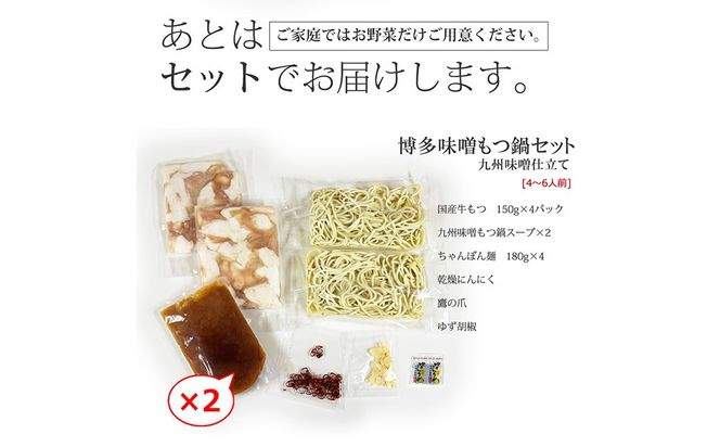 博多 もつ鍋 セット （九州 味噌 仕立て） 4～6人前 国産 牛もつ 600g 博多もつ鍋 国産牛 もつなべ 鍋 鍋セット 牛 もつ モツ 小腸 牛ホルモン ちゃんぽん麺 味噌スープ 福岡県 嘉麻市 冷凍