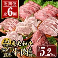 isa513 【定期便６回】満足贅沢 牛肉定期便(合計5.2kg) 肉 牛肉 霜降り すきやき しゃぶしゃぶ 牛しゃぶ サーロイン リブロース ステーキ 冷凍 カタロース 肩ロース BBQ アウトドア 【サンキョーミート株式会社】