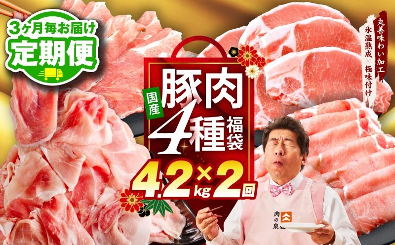 mrzZ073 [定期便]国産豚肉 4種 福袋 4.2kg×全2回[氷温熟成×極味付け 小分け 300gパック ぶたにく 普段使い 野菜炒め 切り落とし まとめ買い 訳あり サイズ不揃い 2026年1月&4月発送]