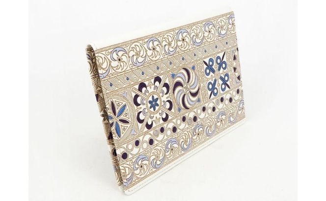 【文庫屋大関】パーソナルホルダー　錦紗＜紫＞【皮革工芸品】 民芸品 雑貨 日用品 牛革 イスラム文様 ギリシャ文様 