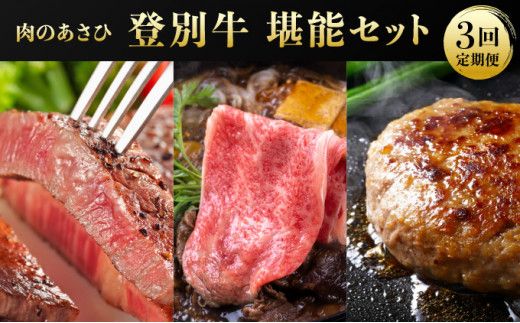 登別牛 堪能セット[定期便3回お届け]（サーロインステーキ、肩ロースすき焼き しゃぶしゃぶ用、ハンバーグ）