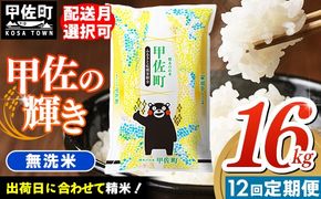 【定期便12ヶ月】『甲佐の輝き』無洗米16kg×12ヶ月（5kg×2袋、6kg×1袋）【2025年9月より配送月選択可！】【価格改定ZI】