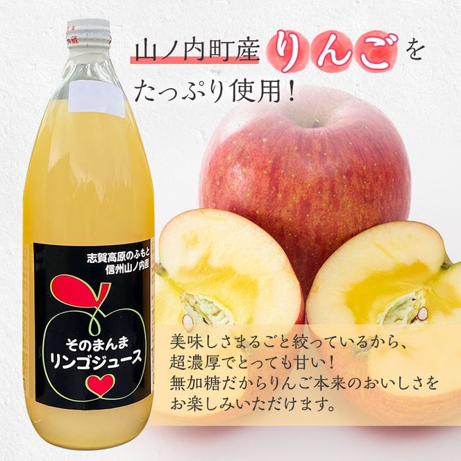山ノ内町産サンふじ使用！りんごジュース 1000cc×6本セット 果汁飲料 アップルジュース フルーツジュース ソフトドリンク 山ノ内町産りんご サンふじ100％ 