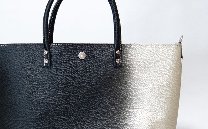 【池内友禅】SOMEA brume レザートートバッグM(幽玄 (黒×白金) 箔ぼかし) ｜京都 友禅染 ブランド バッグ 鞄 人気［ かばん トートバッグ ショルダーバッグ おすすめ 革製品 本格 通勤 雑貨 高級 男女兼用 お取り寄せ 通販 送料無料 ふるさと納税 ］ 261009_B-CA126