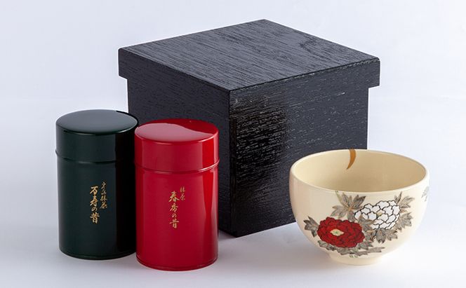 京都清水野点箱セット(宇治抹茶100g×2缶)〈宇治抹茶 抹茶 粉末 お茶 茶 緑茶 茶道 セット 茶箱 石臼挽き 伝統 抹茶碗 工芸品 日用品 飲料〉 飲料類 