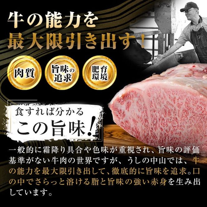 【数量限定】A4・A5等級うしの中山黒毛和牛ミスジステーキ(計300g・100g×3枚)  a8-076