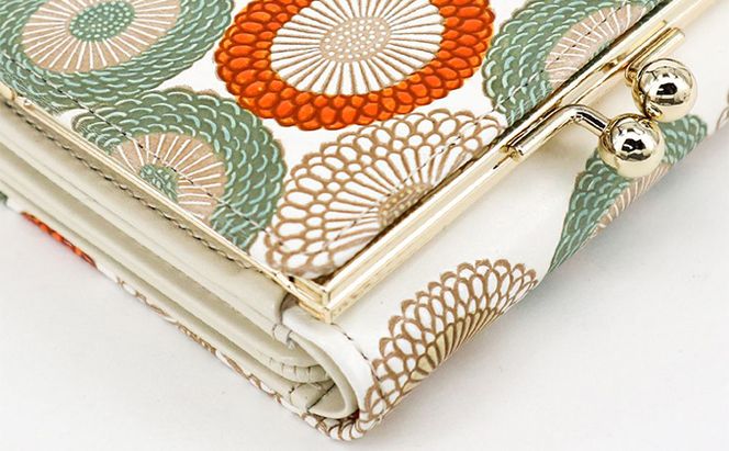 【文庫屋大関】三つ折りミニ財布　笠菊（若草）【皮革工芸品】 ファッション 小物 民芸品 お札 カード 小銭 手のひらサイズ コンパクト 厄除け 牛革 手作り 大人可愛い 