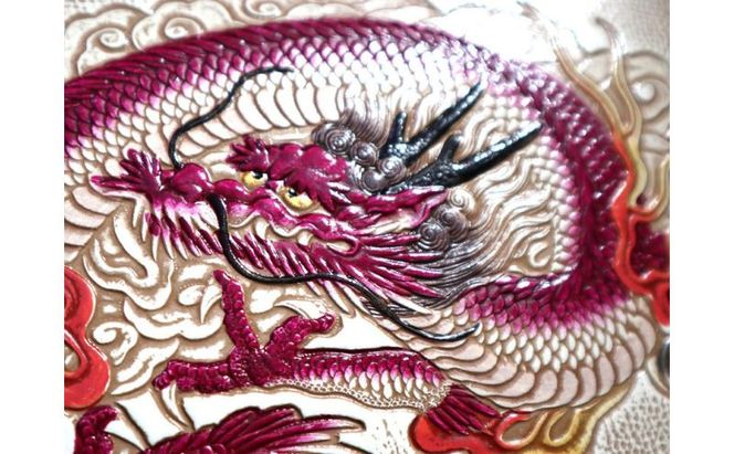 【文庫屋大関】パーソナルホルダー　龍神＜ワイン＞【皮革工芸品】 雑貨 日用品 ブックカバー パスポートケース 貴重品入れ マルチケース シンプル 和風 革小物 