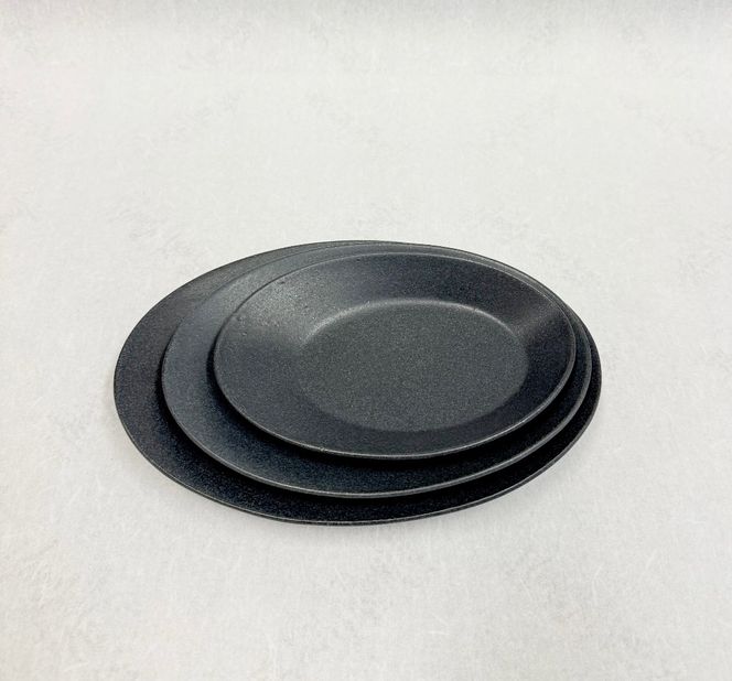 「鹿追焼」黒釉楕円皿セット SKU009