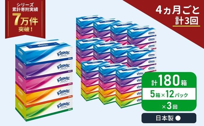 定期便 ティッシュ クリネックス 1ケース ( 5箱入 × 12パック)《4ヶ月ごと計  3回》 ティッシュ セット