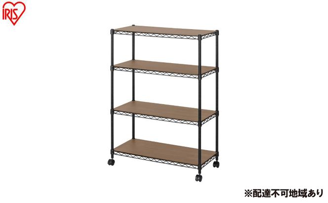 カラーメタルラック ウッドボード付き CMM-75104B ブラック ラック 棚 おしゃれ キャスター キャスター付 収納ラック キッチン ウッドボード付き メタルラック メタル カラーラック 収納 リビング 寝室 かわいい アイリスオーヤマ 幅75