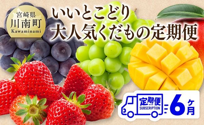  果物 【 全6回定期便 】 【いいとこどり】 大人気 くだもの 定期便 【 国産 川南町産 いちご 完熟 マンゴー ぶどう ビオーネ シャイン マスカット 】 ⅢⅨ  [D11704t6]