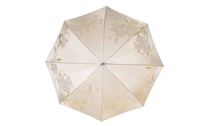 CB011　【槙田商店】晴雨兼用長傘　絵おり　百合　ベージュ