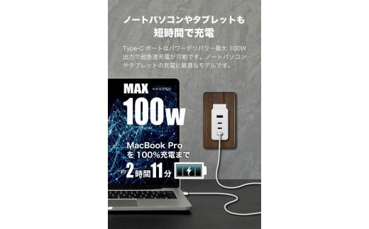 【多摩電子工業株式会社】PD100W急速充電対応 USB充電器PR-AP160 【カラー選択可】