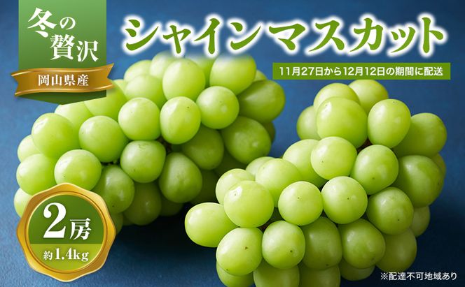 【2026年先行予約】 ぶどう 冬の贅沢 シャインマスカット 2房(1.4kg以上：1房700g以上×2箱）【11月20日から12月12日の期間に発送】 葡萄 ブドウ 岡山県産 フルーツ 果物 数量限定 期間限定 岡山 里庄町 