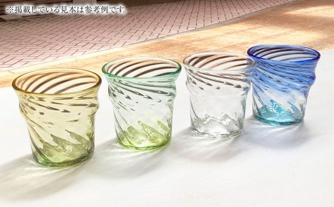 沖縄の彩り 琉球グラス&紅型コースター4点セット ロックグラス 琉球ガラス 工芸品 手作り 職人 沖縄市 / コザ工芸館ふんどぅ[BCAU021]