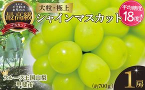 【2025年発送】 最高級 大房 シャインマスカット 1房 約700g 先行予約 山梨県産 産地直送 フルーツ 果物 くだもの ぶどう ブドウ 葡萄 シャイン シャインマスカット 新鮮 人気 おすすめ 国産 山梨 甲斐市 贈答 ギフト お取り寄せ 糖度18度～糖度20度 AN-127