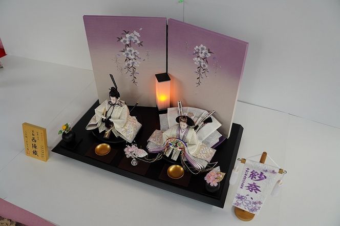 【飾り台セット“旬音”】人形作り40年 “平安天鳳”作 京都西陣織 桜花 菊重ね 手作り ひな祭り 木製 今どき かわいい おしゃれ モダン　H067-167