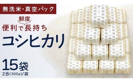 無洗米 コシヒカリ 真空 300g ( 2合 ) × 15袋 令和7年産 米 お米 コメ 茨城県 コシヒカリ こしひかり 新生活 応援 [EX001ci]