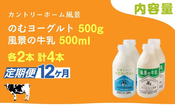 【定期12ヶ月】のむヨーグルト500g 風景の牛乳500ml 各2本 SKB106