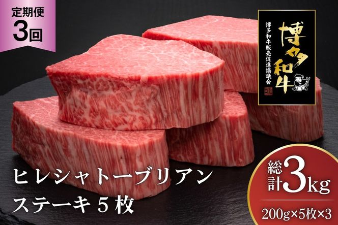 肉 博多和牛 ヒレ シャトーブリアンステーキ 200g 5枚 計 1kg 3回 定期便 総計 3kg [久田精肉店 福岡県 宇美町 um40bsi440012] 牛 牛肉 ヒレシャトーブリアンステーキ ステーキ 和牛 ソース ソース付き 冷凍