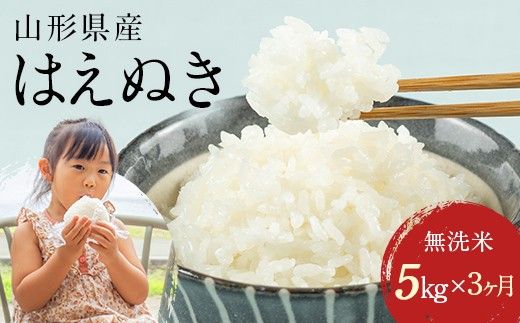 FYN2-406 【3回定期便・7月後半発送】令和7年度産 山形県 西川町産 無洗米 はえぬき 5kg 3ヶ月 定期便 選べる 発送月 精米 白米 米 お米 ブランド米 ごはん ご飯 節水 時短 月山