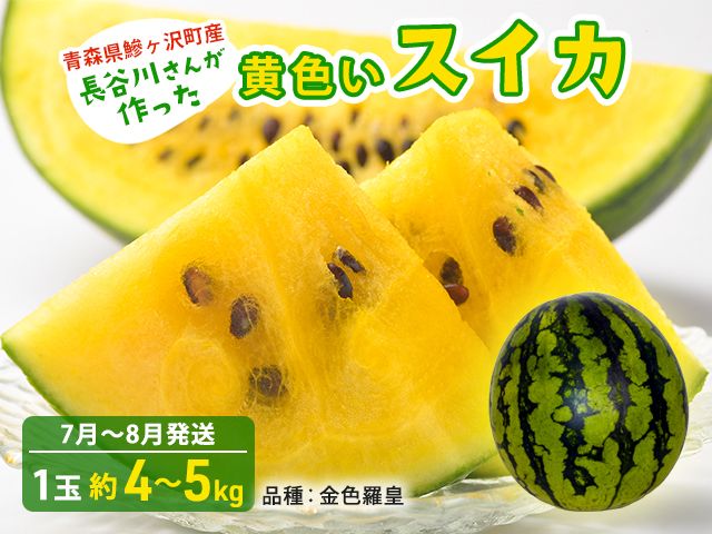 【先行予約2026年産】長谷川さんが作った黄色いスイカ 1玉 約4～5kg（品種：金色羅皇）7月～8月発送 青森県鰺ヶ沢町産 果物 フルーツ デザート 旬の果物 おやつ 