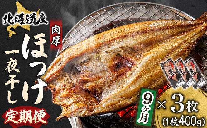 【定期便 9ヶ月】北海道産ほっけ一夜干し（400g以上）×3枚 | 釧路町の匠が贈る 北の至宝 ホッケ 干物 焼魚 焼き魚 白身魚 定期便 セット ひもの 魚干物 一人暮らし セット おかず 冷凍 魚介類 海鮮 絶品 人気 ヒロセ 北海道 釧路町 釧路超 特産品 121-1262-158-011