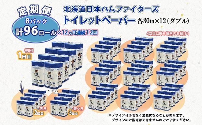 定期便 12ヵ月 連続12回 北海道 日本ハムファイターズ トイレットペーパー 30ｍ 96ロール 香り付き 日本製 香りつき まとめ買い リサイクル 防災 常備品 消耗品 生活必需品 備蓄 ペーパー 日ハム ファイターズ 倶知安町 1年 