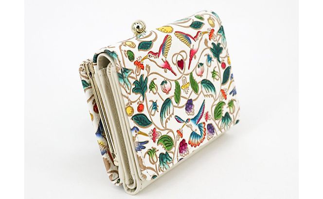 【文庫屋大関】三つ折りミニ財布　ハチドリの憂鬱【皮革工芸品】 ファッション 小物 民芸品 お札 カード 小銭 手のひらサイズ コンパクト 大人かわいい 牛革 手作り 国産 