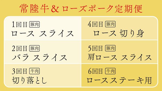 【 茨城ブランド肉の最高峰 】ローズポーク ＆ 常陸牛 贅沢 定期便 ( 全6種 ) ブランド豚 銘柄豚 豚肉 豚 肉 お肉 にく ロース 生姜焼き しゃぶしゃぶ 焼肉 バーベキュー 厚切り とんかつ ポークソテー トンテキ  牛肉 和牛 ギフト 贈答 贈り物 国産 茨城県産 茨城県共通返礼品 [AE083ci]