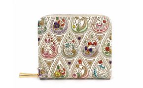 【文庫屋大関】二つ折りファスナーミニ財布 花と猫＜ミックス＞【皮革工芸品】財布 二つ折り 小物 お札 カード 小銭 コンパクト 牛革 手作り 日本製 墨田区 東京都