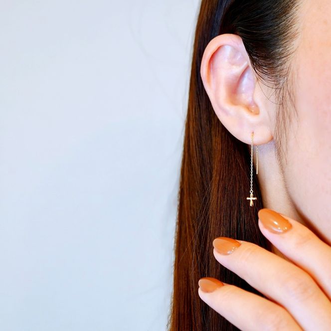 K18(18金) イエローゴールド 地金　クロス 十字架 チェーン ピアス 保証書付 SMK-5252 242-023-c