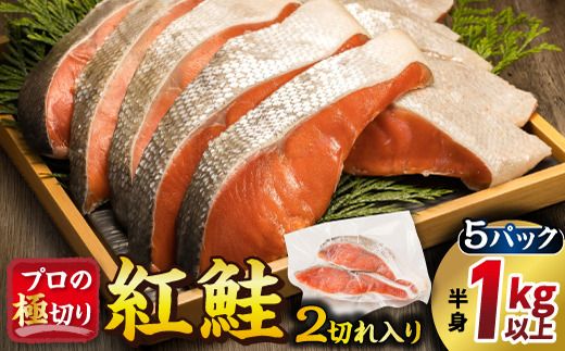 紅鮭 切身 計10切れ ＜2切れ ×5パック＞ 半身 1kg以上 魚のプロの極切り 個包装 小分け ロシア産 鮭 切り身 厚切り サケ シャケ しゃけ 冷凍 甘塩 魚 魚介 魚介類 海鮮 一人暮らし セット おかず 絶品 人気 ヒロセ 北海道 釧路町 釧路超 特産品 121-1262-171