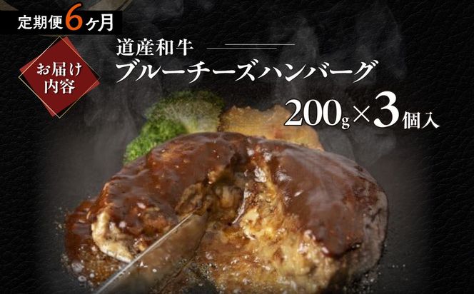 【6ヶ月定期便】道産和牛ブルーチーズハンバーグ（200g）3個入り MROA197