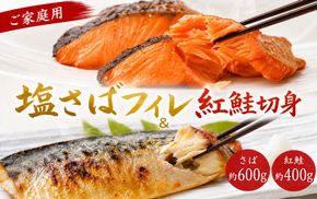 【全3回】大人気！ ご家庭用 塩さばフィレ＆紅鮭切身セットの定期便 / さば サバ 鯖 フィレ 鮭 サケ 切り身 切身 魚 海鮮 焼き魚 おかず 定期便【tkb355】