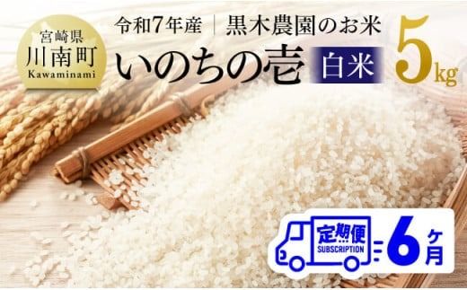 【6ヶ月定期便】【令和7年産】黒木農園のお米「いのちの壱(白米)」5kg 【 米 お米 白米 国産 宮崎県産 いのちのいち おにぎり 】 [D03227t6]