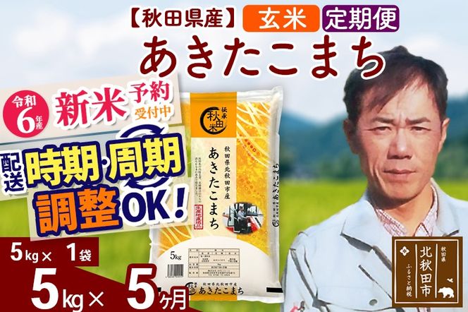 ※令和6年産 新米予約※《定期便5ヶ月》秋田県産 あきたこまち 5kg【玄米】(5kg小分け袋) 2024年産 お届け時期選べる お届け周期調整可能 隔月に調整OK お米 みそらファーム|msrf-20305