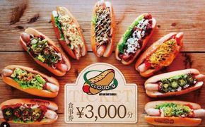 【飲食チケット1000円×3枚】ホットドッグ専門店CLOUD9で何名でもご利用いただけるお食事券 ソーセージ 肉 H180-013