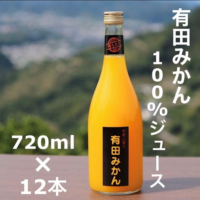 【搾りたて発送】和歌山産　有田みかん100%ジュース 720ml×12本 無添加ストレート
※着日指定不可
※北海道・沖縄・離島への配送不可