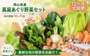 【12カ月定期便】真庭あぐり野菜セット カット野菜が1品入る 10～11品 平飼い卵付き / 産地直送 農家 お試し 岡山県 新鮮 あぐりガーデン 国産 【配送不可地域：北海道／沖縄県／離島】 【jujy-tkb064】
