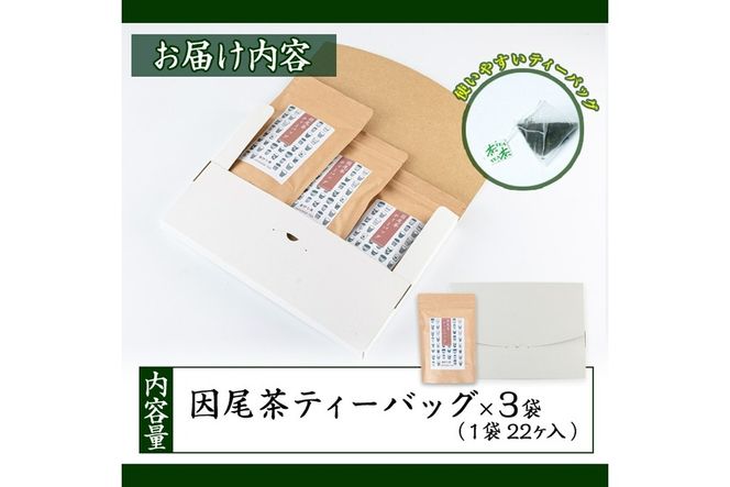 因尾茶 ティーバッグ (計66個・22個入×3袋) お茶 緑茶 茶 ティーバッグ 釜炒り 因尾茶 特産品 お取り寄せ 大分県 佐伯市【AH67】【(有)きらり】