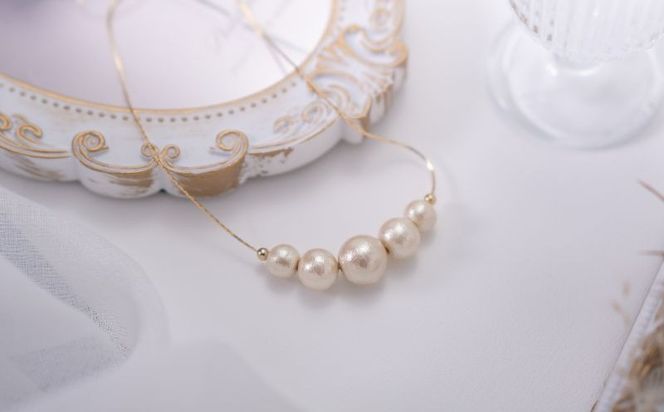 GL001コットンパール「キスカ」ゴールドチェーンネックレス