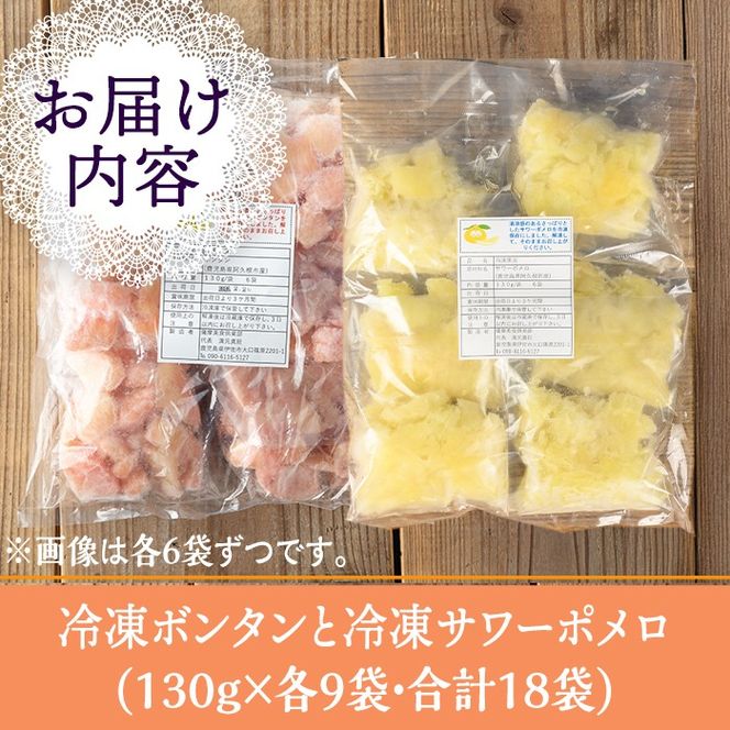 isa867 冷凍ボンタン9袋と冷凍サワーポメロ9袋食べ比べセット(合計18袋・各130g) 冷凍 ボンタン サワーポメロ 加工 食べ比べ 果物 フルーツ ハンドメイド 手づくり スムージー ヘルシー トッピング 爽やか おやつ 【薩摩美食倶楽部】