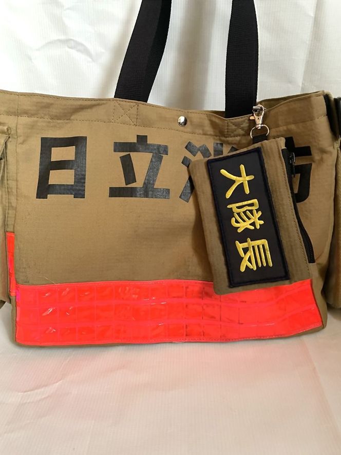 169-59-005　企業×障がい福祉×消防　廃棄消防防火服から生まれた唯一無二のトートバッグ＆火の用心のくまヒノカミベアーセット【 トートバッグ 茨城県 日立市 】