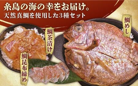 いとしま 天然真鯛 プレミアム セット （ 天然 真鯛 鯛茶漬け・ 天然 真鯛 昆布締め・ 天然 真鯛 めし ） 糸島市 / ワイエスフード [AFO001] 天然真鯛 真鯛 鯛 タイ たい 茶漬け 昆布締め 鯛めし おかず 惣菜 海鮮
