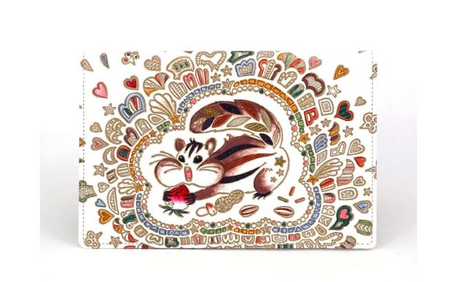 【文庫屋大関】パーソナルホルダー　くいしんぼリス【皮革工芸品】 民芸品 雑貨 日用品 文房具 革小物 革製品 ファイル ケース 