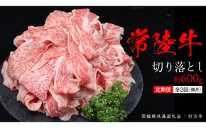 【 全3回 隔月 定期便 】常陸牛 切り落とし 約 600g （茨城県共通返礼品：行方市） ひたちぎゅう 黒毛和牛 牛肉 ひたち牛 ブランド牛 切り落し 切落し [EQ023us]