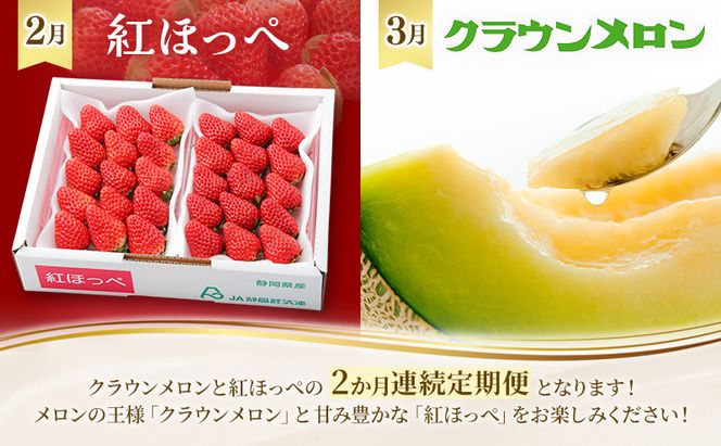 袋井市産フルーツ定期便 全2回【2月・いちご(紅ほっぺ) 3月・クラウンメロン】 静岡県 静岡 袋井市 袋井 メロン めろん イチゴ 苺 贈答 フルーツ 果物 くだもの 人気 2月連続 定期便