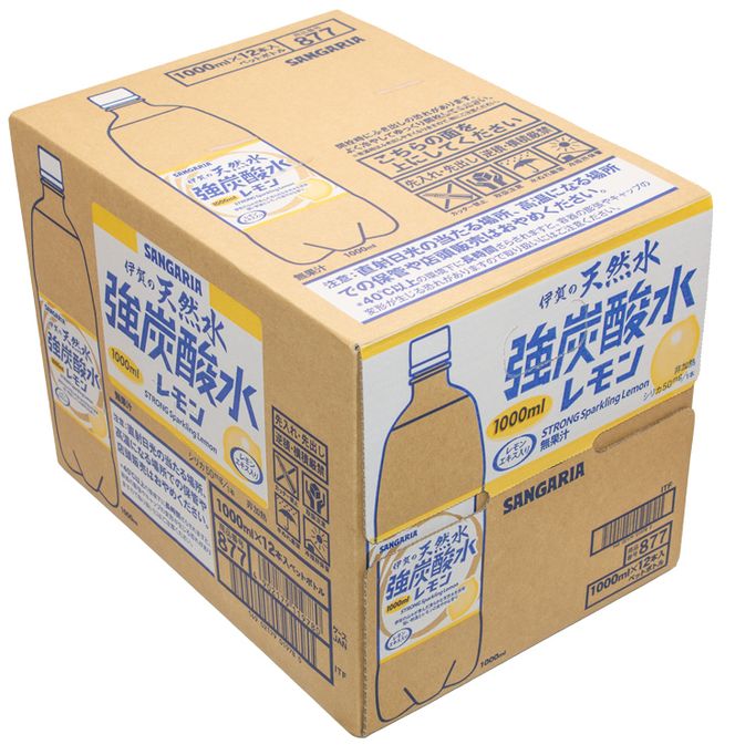 【6ヶ月定期便】サンガリア　伊賀の天然水　強炭酸水　レモン　1ケース（1L×12本）【igge-tkb0015】